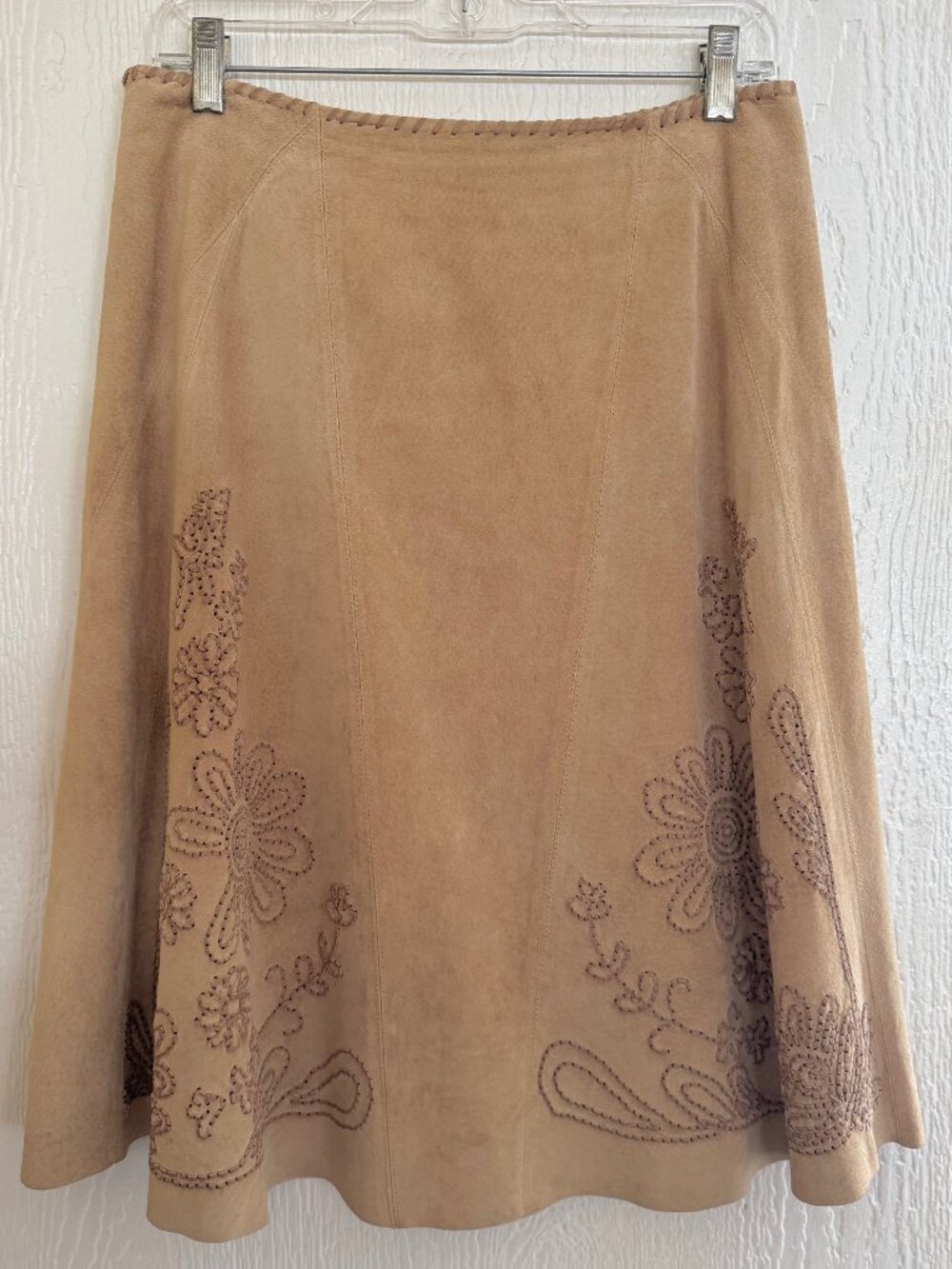 Vintage Suede Skirt | Embroidered Boho | Y2K A-Line | Size 10